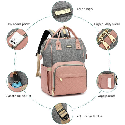Diaper Bag Backpack, Diaper Bags for Baby Girls Boys, Baby Bags for Moms Dads, Nappy Changing Bag with Insulated Pockets,Multi-functional Waterproof Backpack with Stroller straps -Pink light pink