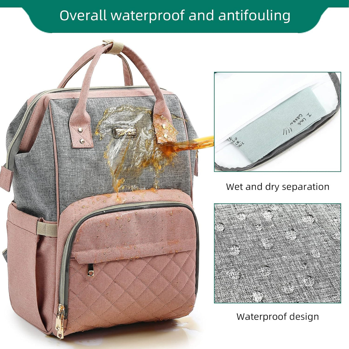 Diaper Bag Backpack, Diaper Bags for Baby Girls Boys, Baby Bags for Moms Dads, Nappy Changing Bag with Insulated Pockets,Multi-functional Waterproof Backpack with Stroller straps -Pink light pink