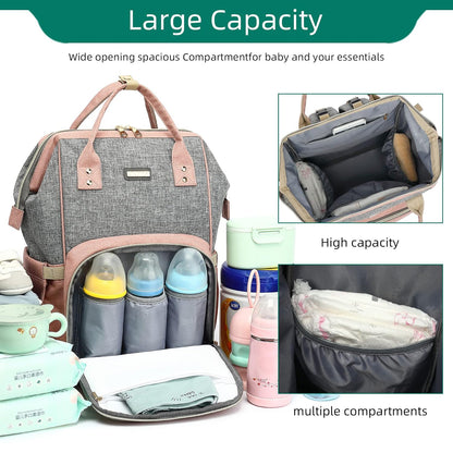 Diaper Bag Backpack, Diaper Bags for Baby Girls Boys, Baby Bags for Moms Dads, Nappy Changing Bag with Insulated Pockets,Multi-functional Waterproof Backpack with Stroller straps -Pink light pink