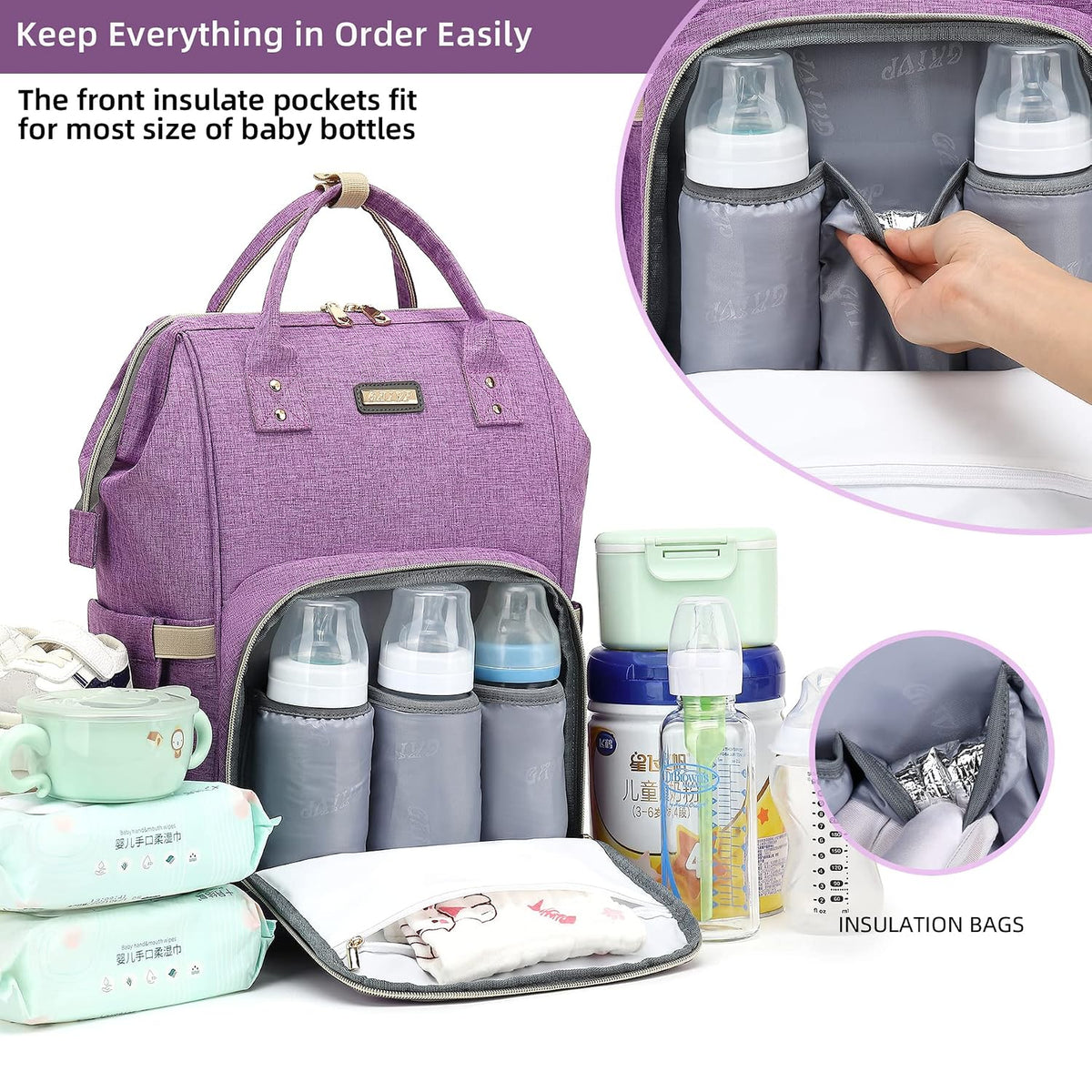 Diaper Bag Backpack, Diaper Bags for Baby Girls Boys, Baby Bags for Moms Dads, Nappy Changing Bag with Insulated Pockets,Multi-functional Waterproof Backpack with Stroller straps -Pink light pink