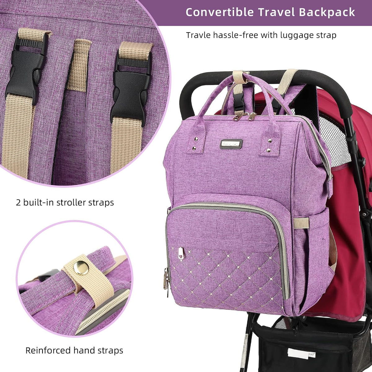 Diaper Bag Backpack, Diaper Bags for Baby Girls Boys, Baby Bags for Moms Dads, Nappy Changing Bag with Insulated Pockets,Multi-functional Waterproof Backpack with Stroller straps -Pink light pink