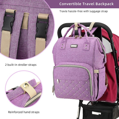 Diaper Bag Backpack, Diaper Bags for Baby Girls Boys, Baby Bags for Moms Dads, Nappy Changing Bag with Insulated Pockets,Multi-functional Waterproof Backpack with Stroller straps -Pink light pink