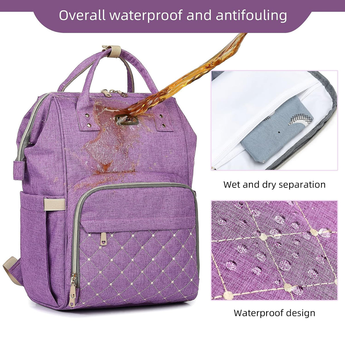 Diaper Bag Backpack, Diaper Bags for Baby Girls Boys, Baby Bags for Moms Dads, Nappy Changing Bag with Insulated Pockets,Multi-functional Waterproof Backpack with Stroller straps -Pink light pink