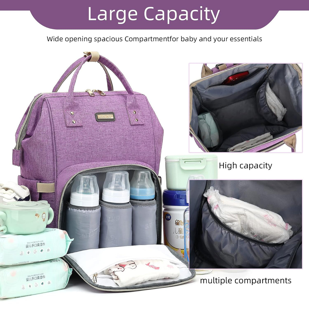 Diaper Bag Backpack, Diaper Bags for Baby Girls Boys, Baby Bags for Moms Dads, Nappy Changing Bag with Insulated Pockets,Multi-functional Waterproof Backpack with Stroller straps -Pink light pink