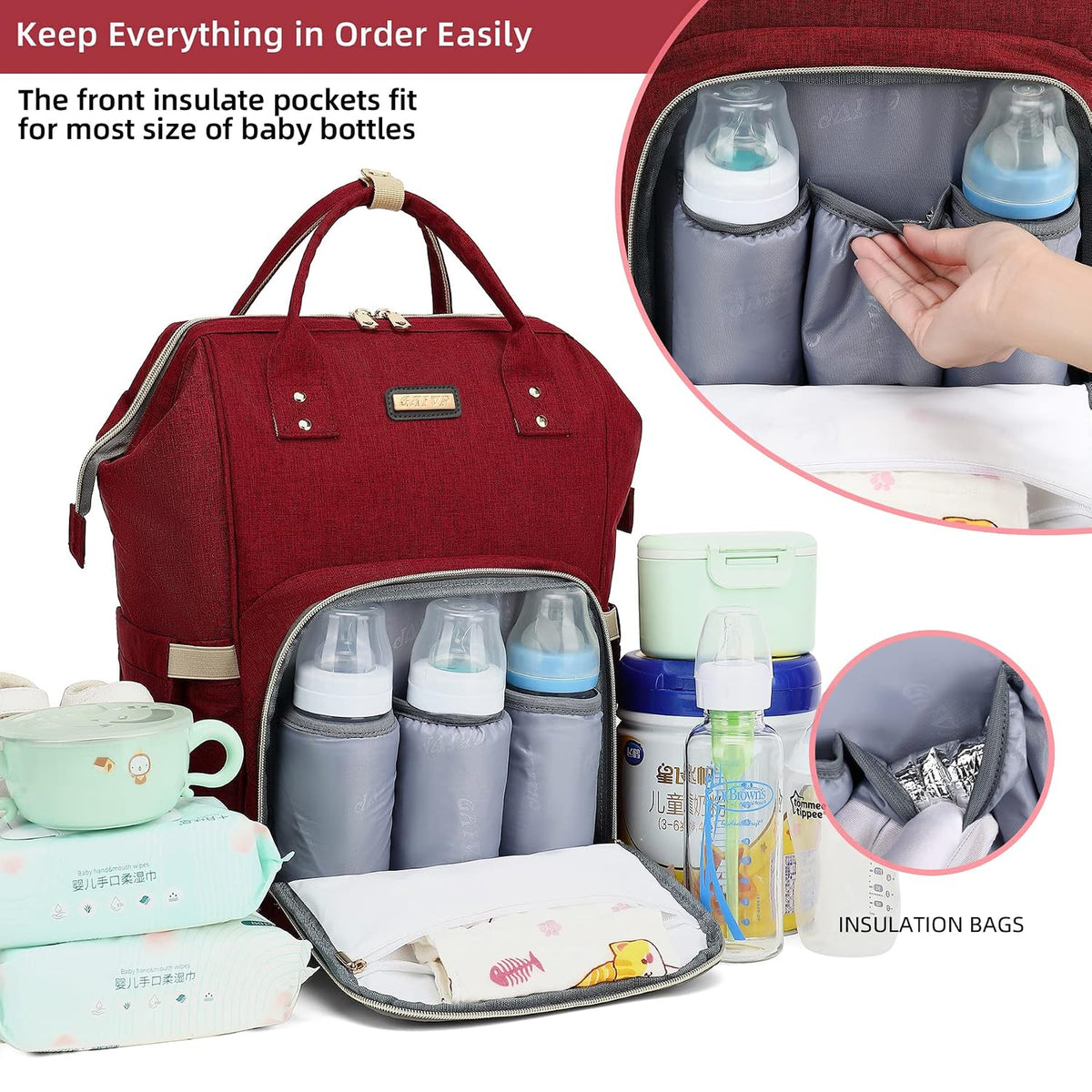 Diaper Bag Backpack, Diaper Bags for Baby Girls Boys, Baby Bags for Moms Dads, Nappy Changing Bag with Insulated Pockets,Multi-functional Waterproof Backpack with Stroller straps -Pink light pink