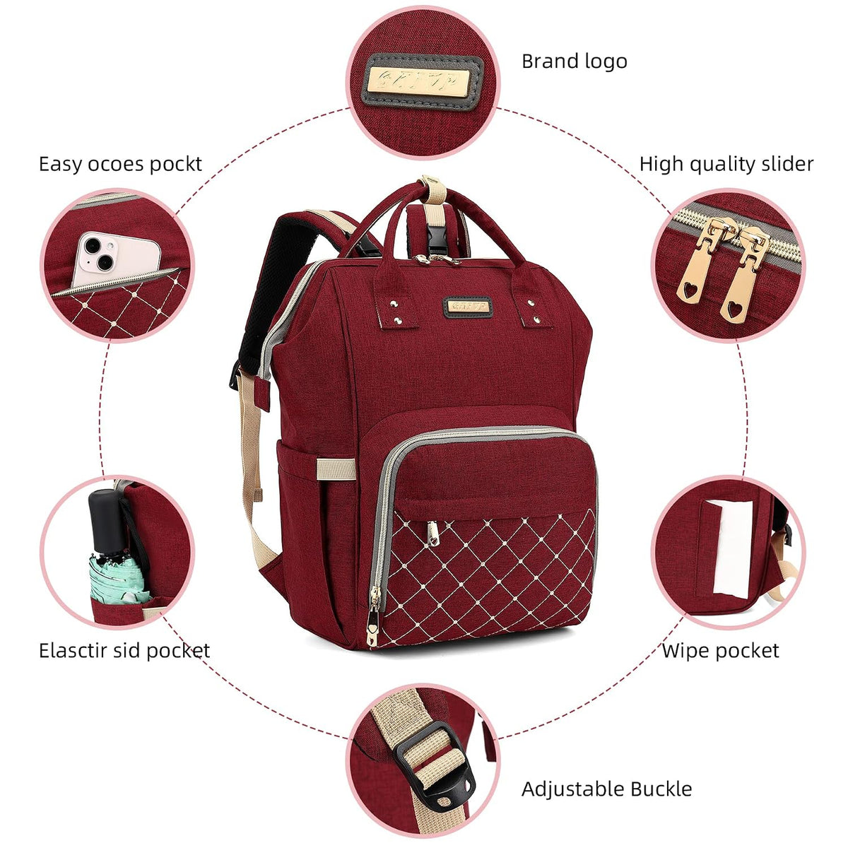 Diaper Bag Backpack, Diaper Bags for Baby Girls Boys, Baby Bags for Moms Dads, Nappy Changing Bag with Insulated Pockets,Multi-functional Waterproof Backpack with Stroller straps -Pink light pink