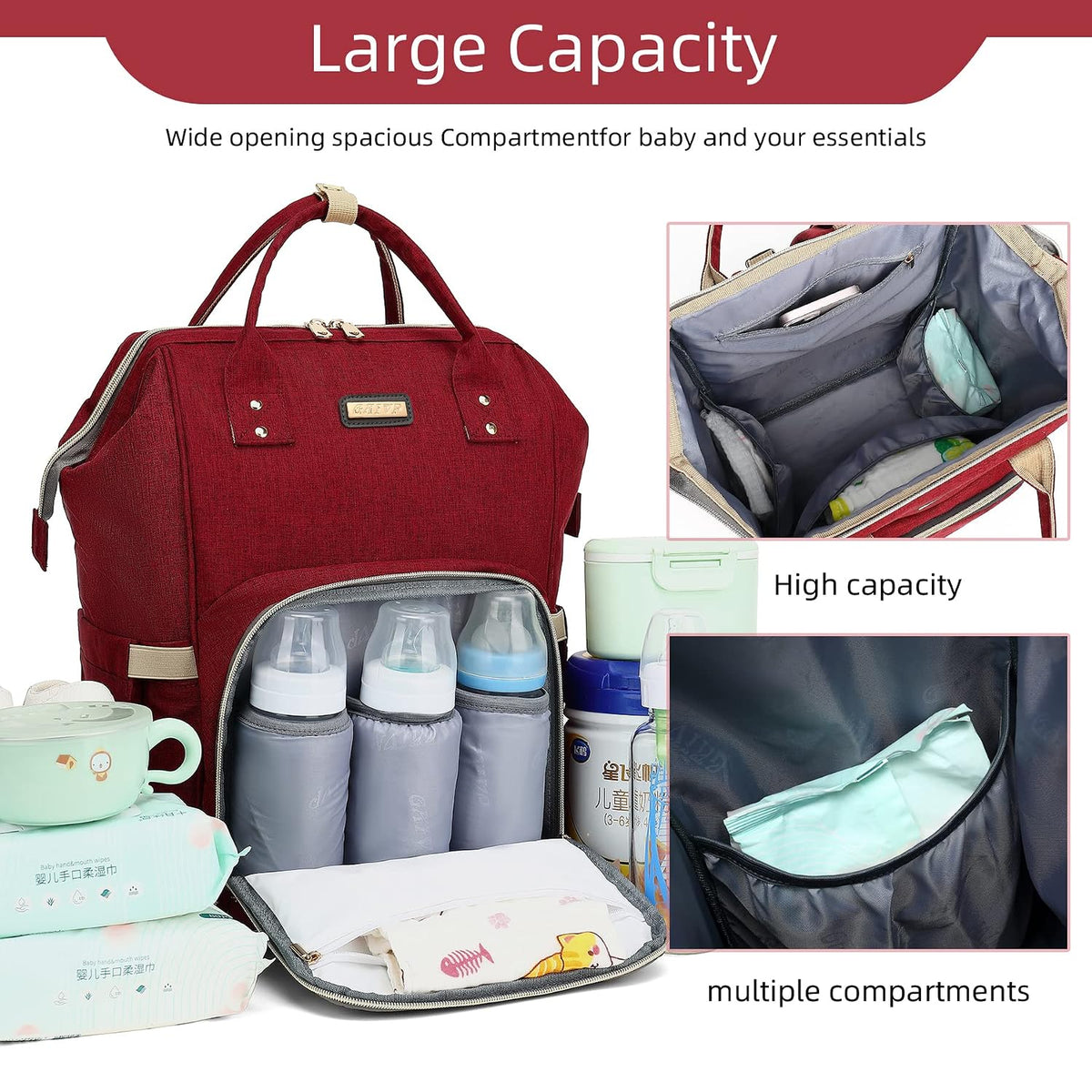 Diaper Bag Backpack, Diaper Bags for Baby Girls Boys, Baby Bags for Moms Dads, Nappy Changing Bag with Insulated Pockets,Multi-functional Waterproof Backpack with Stroller straps -Pink light pink