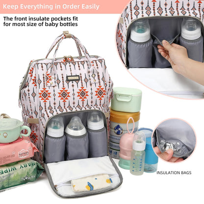 Diaper Bag Backpack, Diaper Bags for Baby Girls Boys, Baby Bags for Moms Dads, Nappy Changing Bag with Insulated Pockets,Multi-functional Waterproof Backpack with Stroller straps -Pink light pink