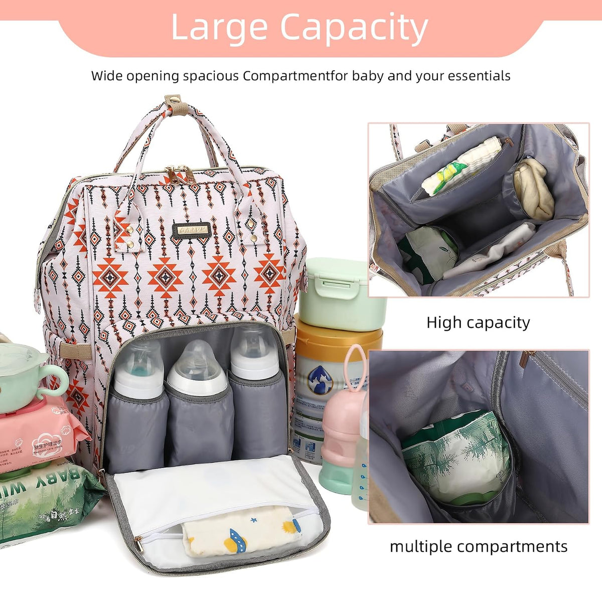 Diaper Bag Backpack, Diaper Bags for Baby Girls Boys, Baby Bags for Moms Dads, Nappy Changing Bag with Insulated Pockets,Multi-functional Waterproof Backpack with Stroller straps -Pink light pink