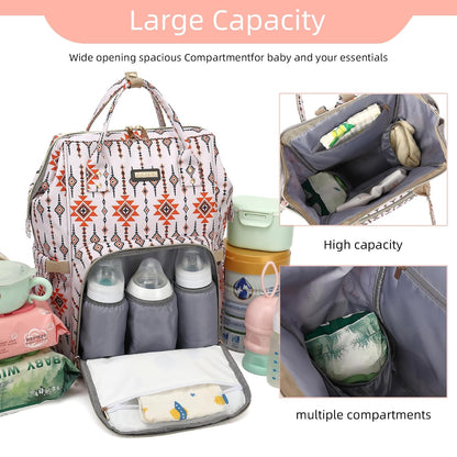 Diaper Bag Backpack, Diaper Bags for Baby Girls Boys, Baby Bags for Moms Dads, Nappy Changing Bag with Insulated Pockets,Multi-functional Waterproof Backpack with Stroller straps -Pink light pink