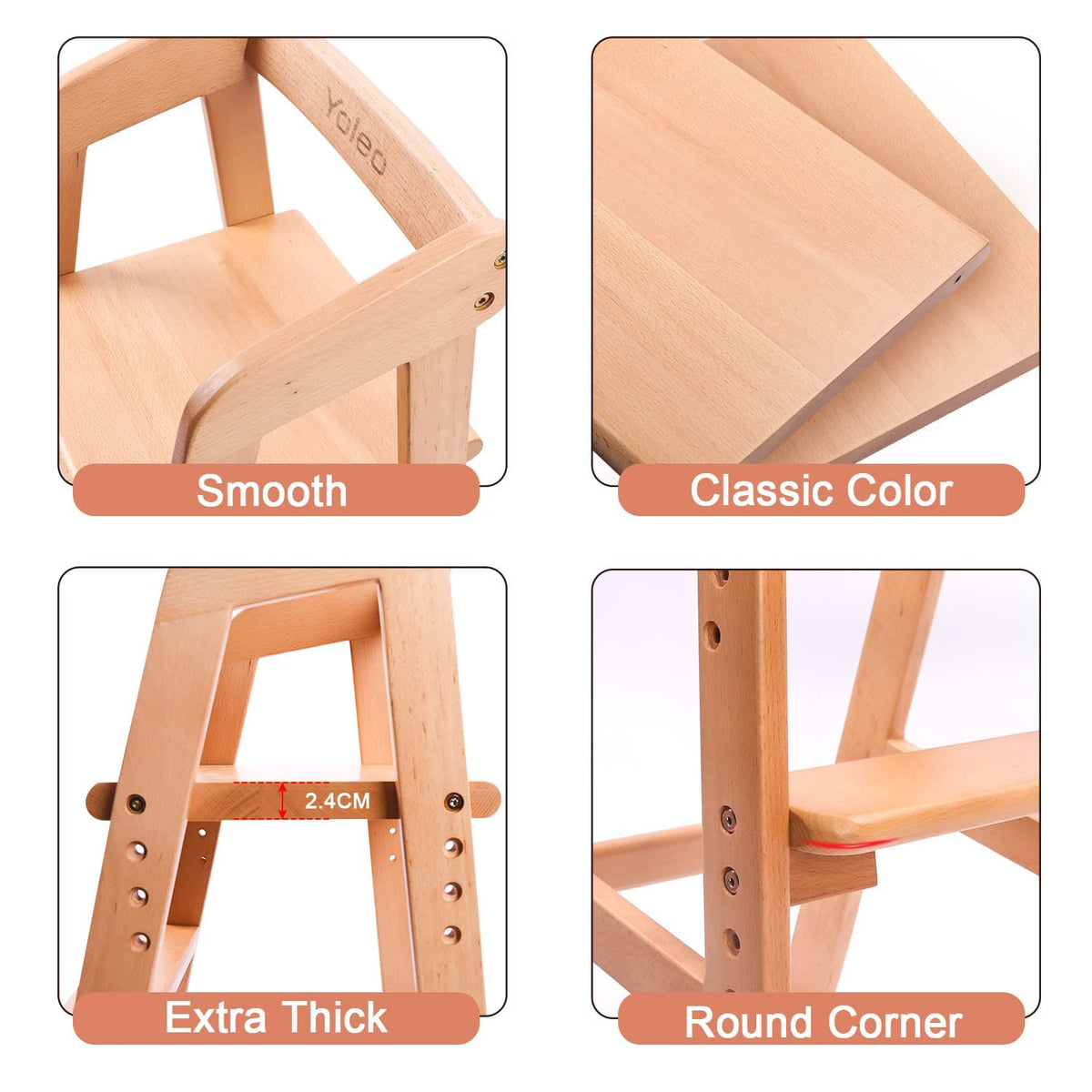 Wooden High Chair for Toddlers, Adjustable Dining Feeding Chair with Removable Cushion for Child, High Chair Grows with Your Kid with Steps for Kids Dining, Studying, Step Tool(Nut-Brown)