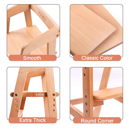 Wooden High Chair for Toddlers, Adjustable Dining Feeding Chair with Removable Cushion for Child, High Chair Grows with Your Kid with Steps for Kids Dining, Studying, Step Tool(Nut-Brown)
