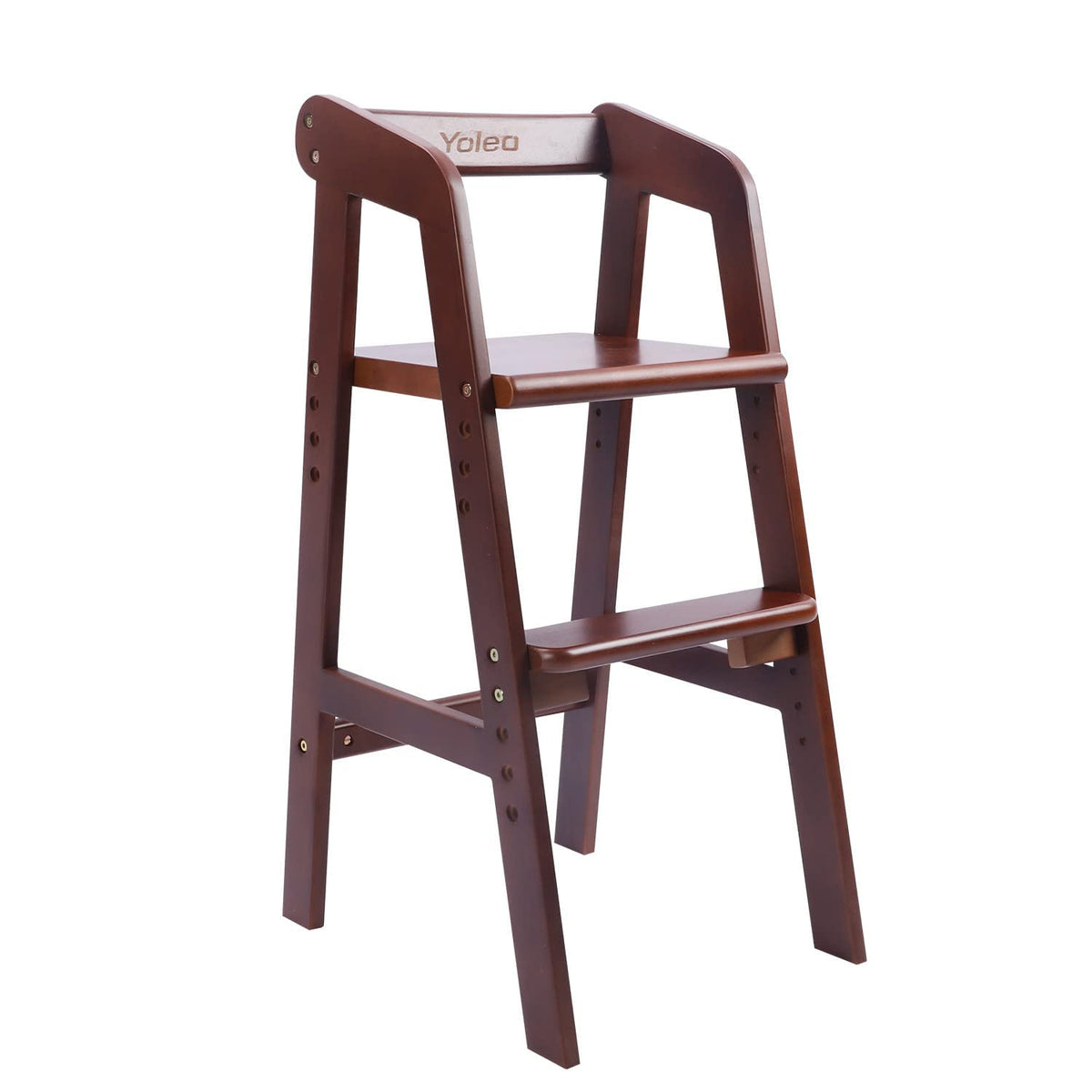 Wooden High Chair for Toddlers, Adjustable Dining Feeding Chair with Removable Cushion for Child, High Chair Grows with Your Kid with Steps for Kids Dining, Studying, Step Tool(Nut-Brown)