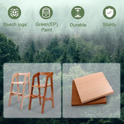 Wooden High Chair for Toddlers, Adjustable Dining Feeding Chair with Removable Cushion for Child, High Chair Grows with Your Kid with Steps for Kids Dining, Studying, Step Tool(Nut-Brown)