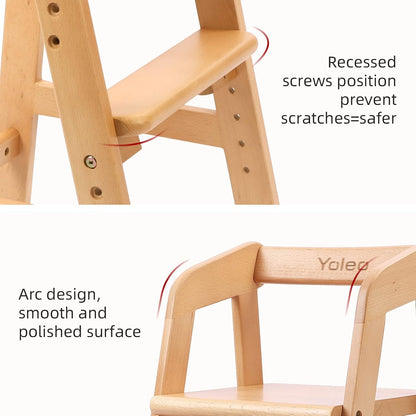 Wooden High Chair for Toddlers, Adjustable Dining Feeding Chair with Removable Cushion for Child, High Chair Grows with Your Kid with Steps for Kids Dining, Studying, Step Tool(Nut-Brown)