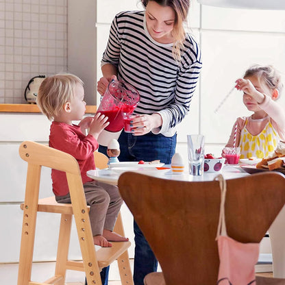 Wooden High Chair for Toddlers, Adjustable Dining Feeding Chair with Removable Cushion for Child, High Chair Grows with Your Kid with Steps for Kids Dining, Studying, Step Tool(Nut-Brown)