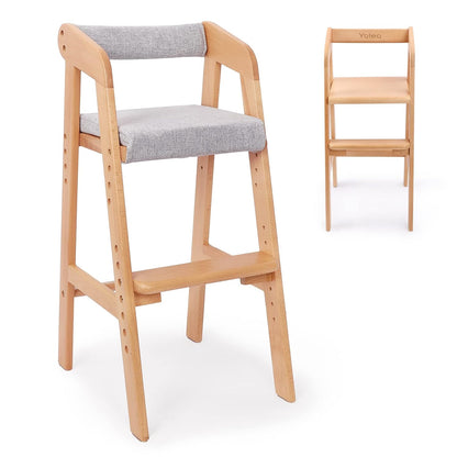 Wooden High Chair for Toddlers, Adjustable Dining Feeding Chair with Removable Cushion for Child, High Chair Grows with Your Kid with Steps for Kids Dining, Studying, Step Tool(Nut-Brown)