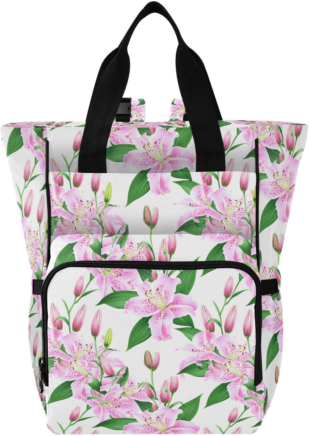 Diaper Bag Backpack, Multifunction Travel Bag for Moms Dads, Baby Changing Bag with Insulted Pockets, Stroller Straps and Side Bottle Pockets Blush Lily Pattern