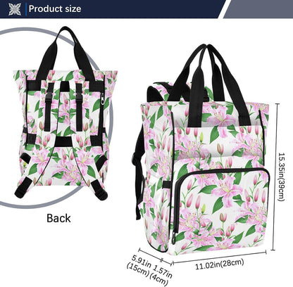 Diaper Bag Backpack, Multifunction Travel Bag for Moms Dads, Baby Changing Bag with Insulted Pockets, Stroller Straps and Side Bottle Pockets Blush Lily Pattern