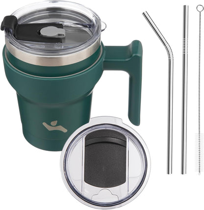 20 oz Tumbler with Handle and Straw, Insulated Travel Mug | Gum; BPA-free, leak-proof tumbler with 2 lids, 2 straws, cup holder fit for coffee, office, travel & daily use