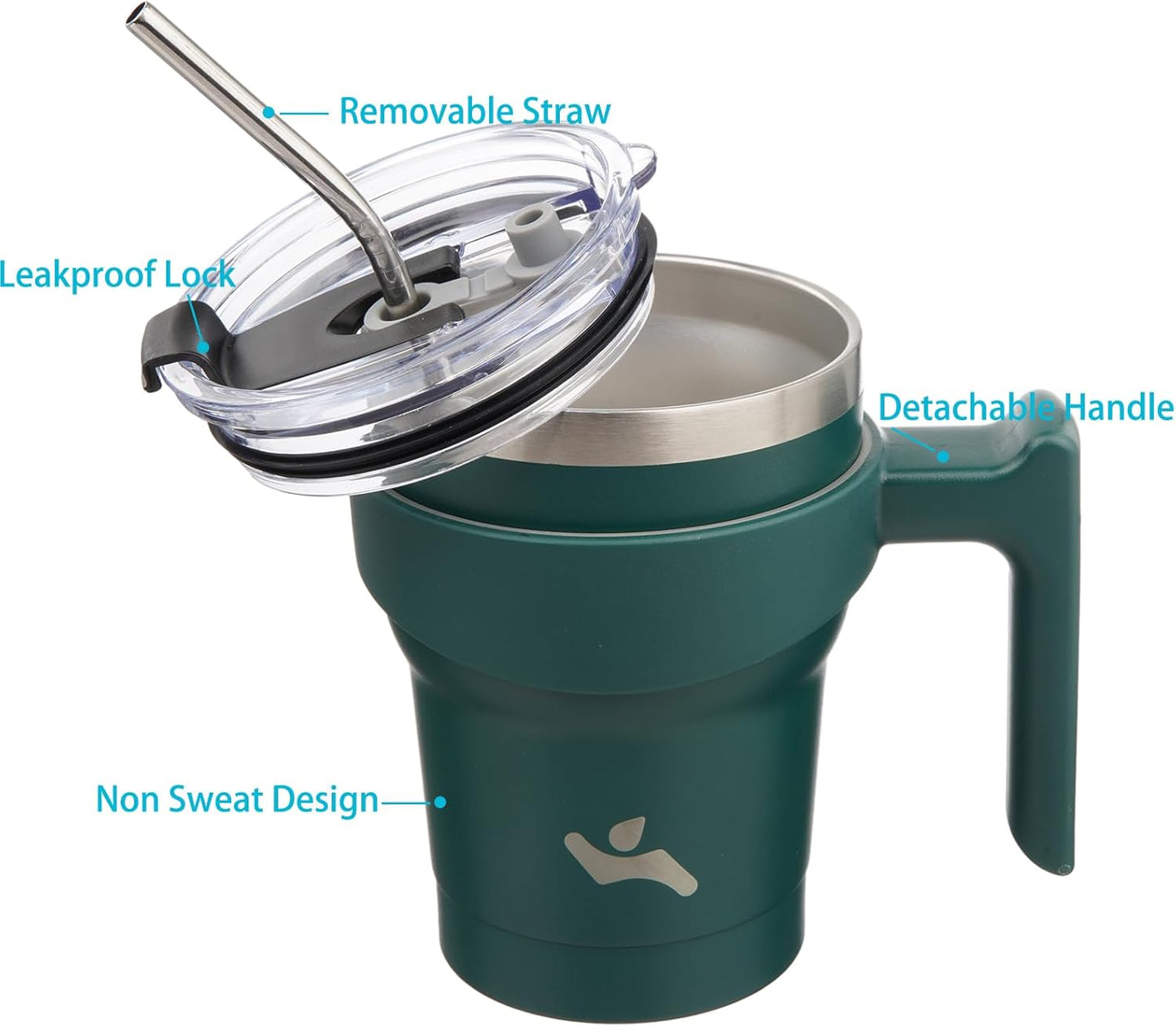 20 oz Tumbler with Handle and Straw, Insulated Travel Mug | Gum; BPA-free, leak-proof tumbler with 2 lids, 2 straws, cup holder fit for coffee, office, travel & daily use