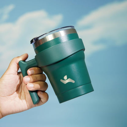 20 oz Tumbler with Handle and Straw, Insulated Travel Mug | Gum; BPA-free, leak-proof tumbler with 2 lids, 2 straws, cup holder fit for coffee, office, travel & daily use