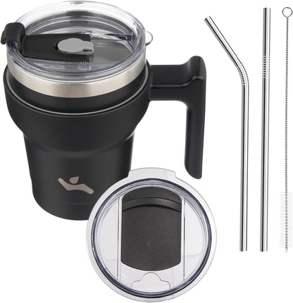 20 oz Tumbler with Handle and Straw, Insulated Travel Mug | Gum; BPA-free, leak-proof tumbler with 2 lids, 2 straws, cup holder fit for coffee, office, travel & daily use