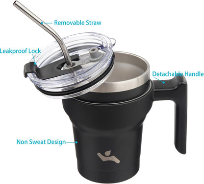 20 oz Tumbler with Handle and Straw, Insulated Travel Mug | Gum; BPA-free, leak-proof tumbler with 2 lids, 2 straws, cup holder fit for coffee, office, travel & daily use