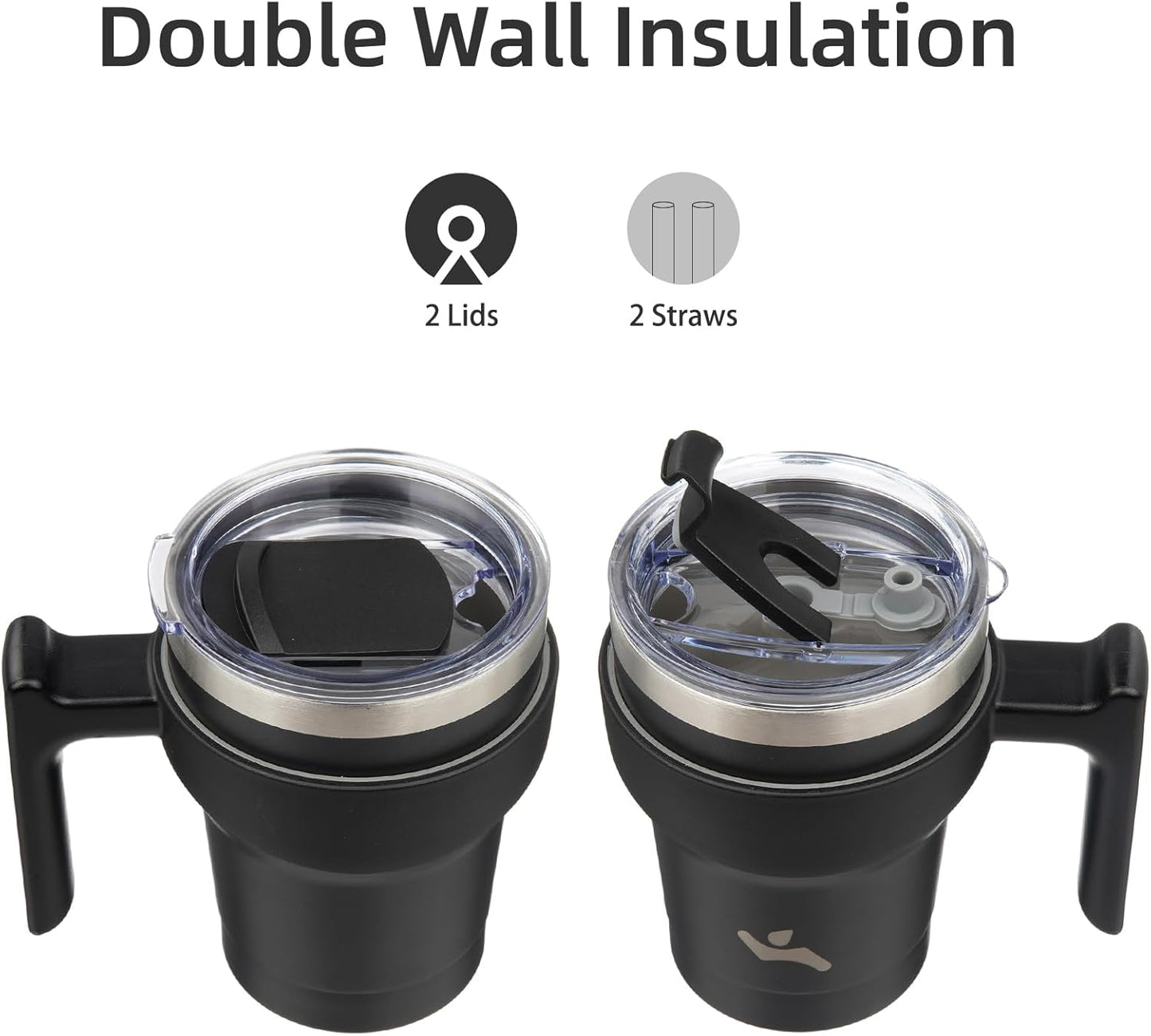 20 oz Tumbler with Handle and Straw, Insulated Travel Mug | Gum; BPA-free, leak-proof tumbler with 2 lids, 2 straws, cup holder fit for coffee, office, travel & daily use