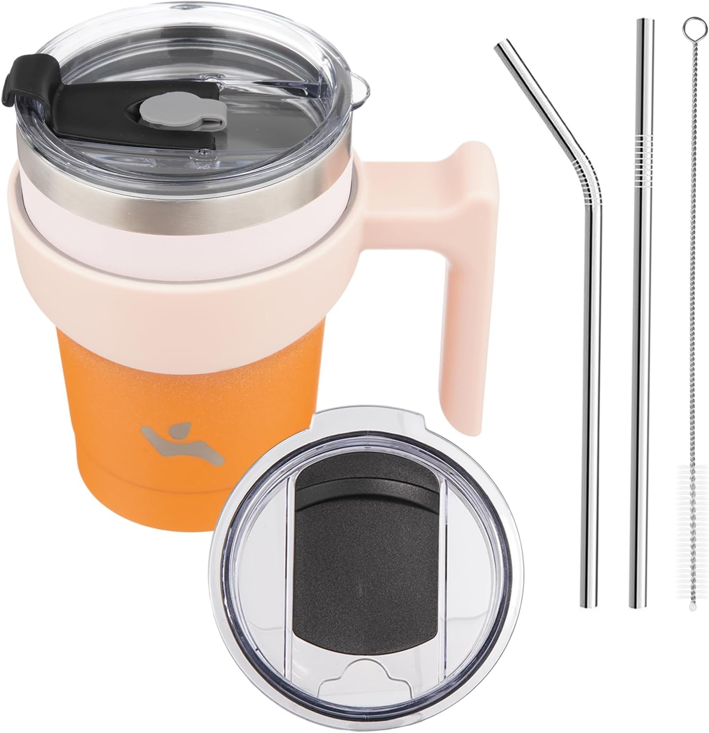20 oz Tumbler with Handle and Straw, Insulated Travel Mug | Gum; BPA-free, leak-proof tumbler with 2 lids, 2 straws, cup holder fit for coffee, office, travel & daily use