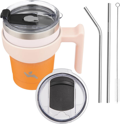 20 oz Tumbler with Handle and Straw, Insulated Travel Mug | Gum; BPA-free, leak-proof tumbler with 2 lids, 2 straws, cup holder fit for coffee, office, travel & daily use