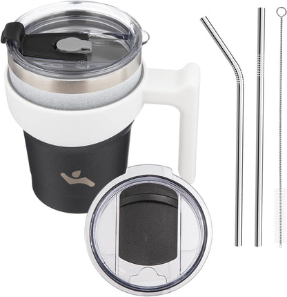 20 oz Tumbler with Handle and Straw, Insulated Travel Mug | Gum; BPA-free, leak-proof tumbler with 2 lids, 2 straws, cup holder fit for coffee, office, travel & daily use