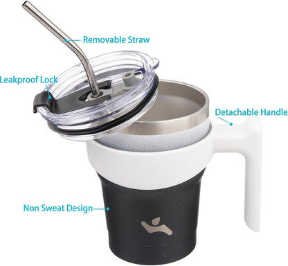 20 oz Tumbler with Handle and Straw, Insulated Travel Mug | Gum; BPA-free, leak-proof tumbler with 2 lids, 2 straws, cup holder fit for coffee, office, travel & daily use