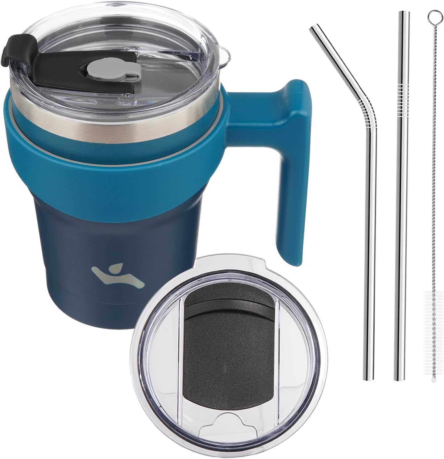 20 oz Tumbler with Handle and Straw, Insulated Travel Mug | Gum; BPA-free, leak-proof tumbler with 2 lids, 2 straws, cup holder fit for coffee, office, travel & daily use