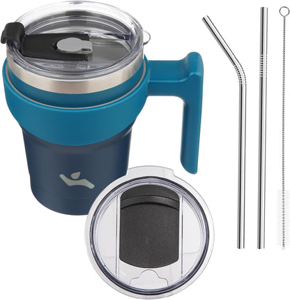 20 oz Tumbler with Handle and Straw, Insulated Travel Mug | Gum; BPA-free, leak-proof tumbler with 2 lids, 2 straws, cup holder fit for coffee, office, travel & daily use