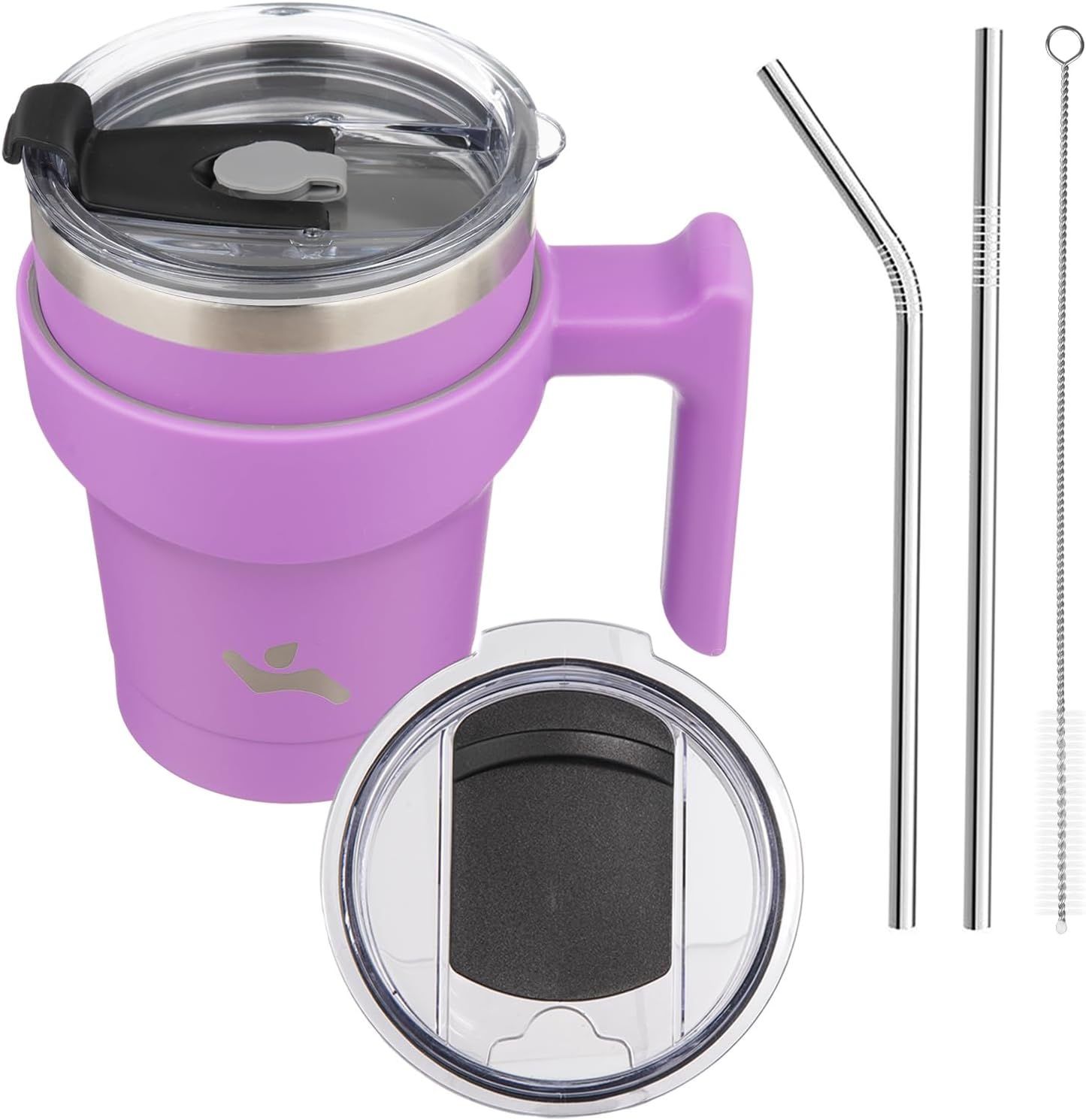 20 oz Tumbler with Handle and Straw, Insulated Travel Mug | Gum; BPA-free, leak-proof tumbler with 2 lids, 2 straws, cup holder fit for coffee, office, travel & daily use