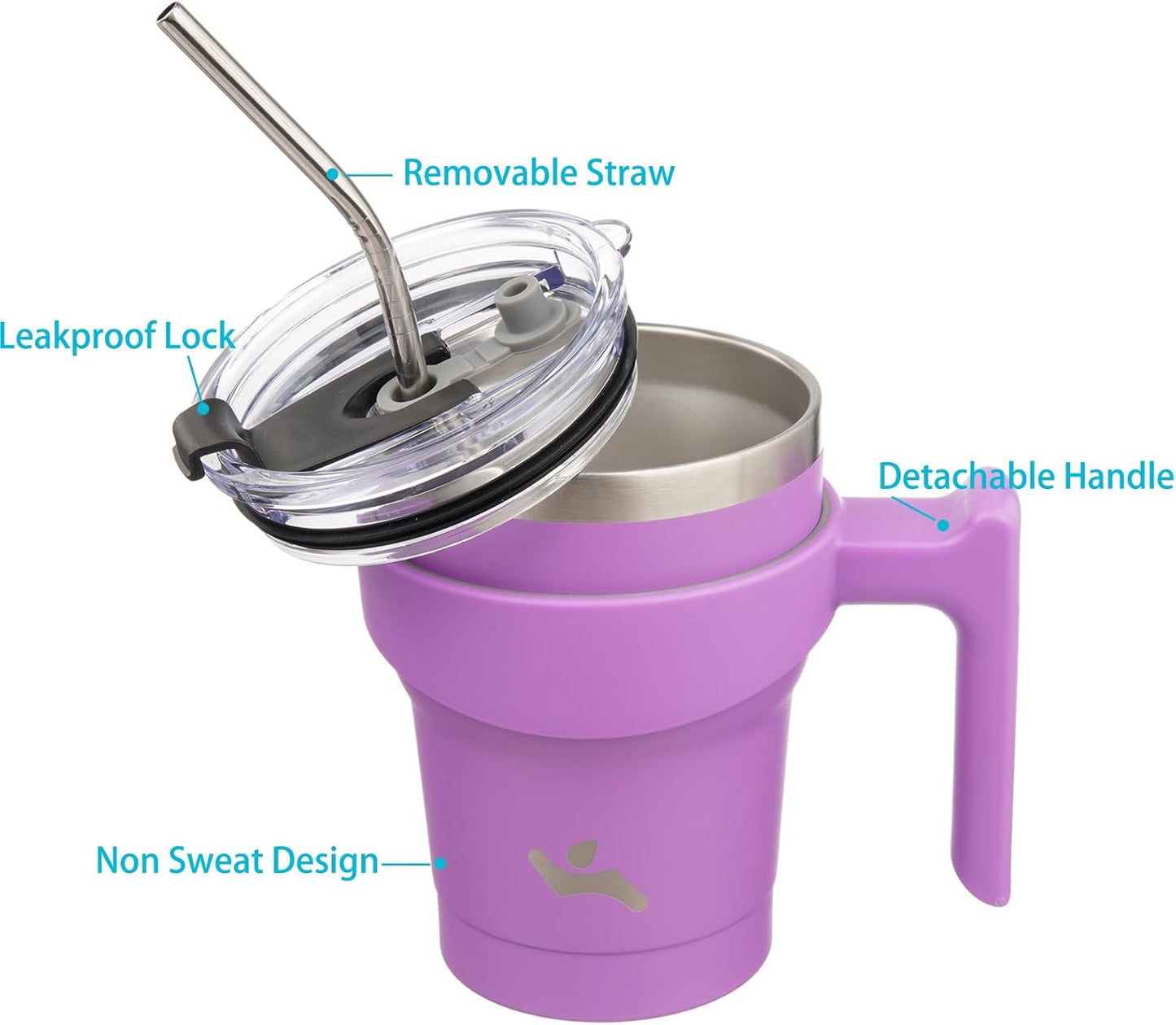 20 oz Tumbler with Handle and Straw, Insulated Travel Mug | Gum; BPA-free, leak-proof tumbler with 2 lids, 2 straws, cup holder fit for coffee, office, travel & daily use