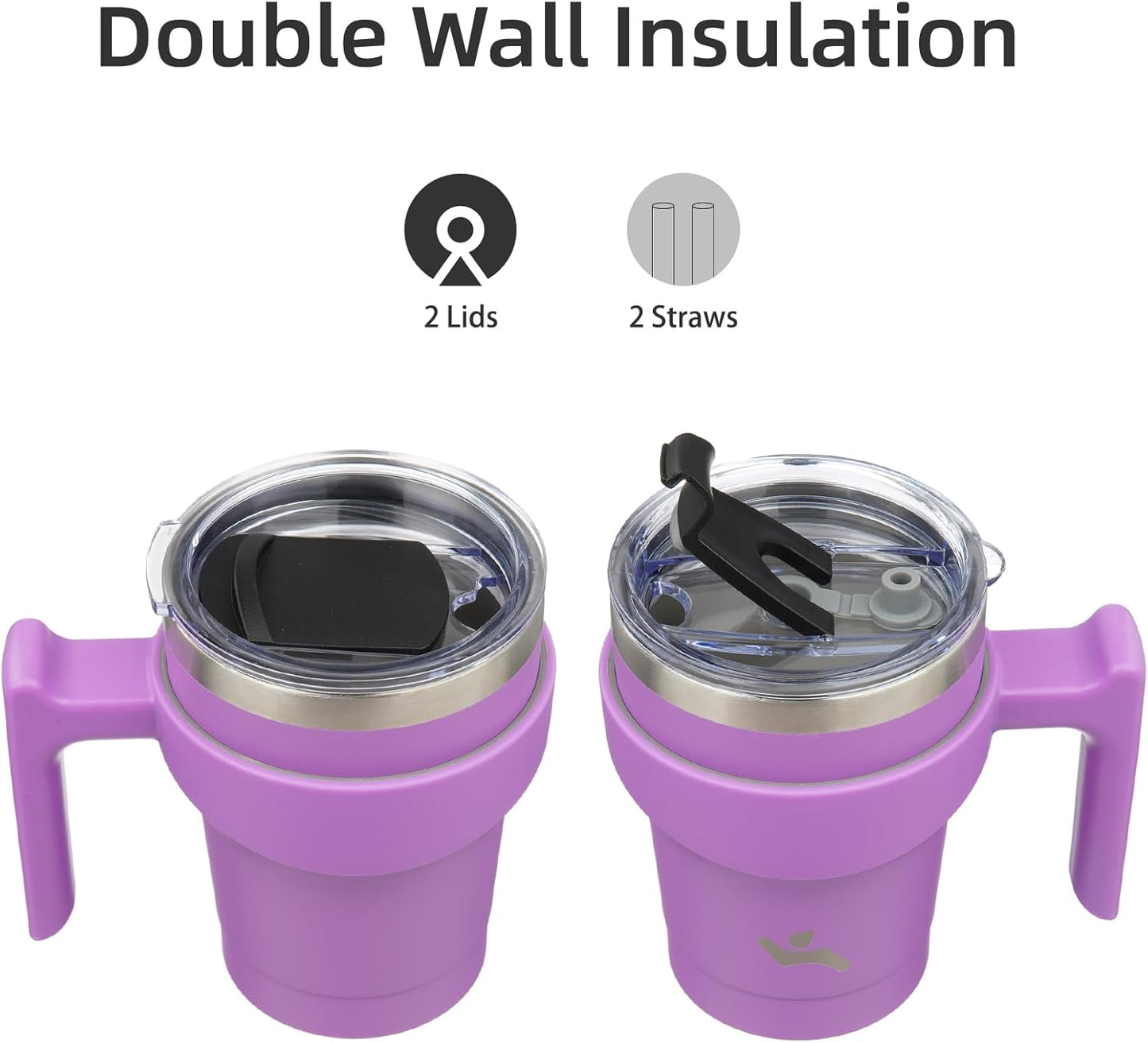 20 oz Tumbler with Handle and Straw, Insulated Travel Mug | Gum; BPA-free, leak-proof tumbler with 2 lids, 2 straws, cup holder fit for coffee, office, travel & daily use
