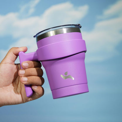 20 oz Tumbler with Handle and Straw, Insulated Travel Mug | Gum; BPA-free, leak-proof tumbler with 2 lids, 2 straws, cup holder fit for coffee, office, travel & daily use
