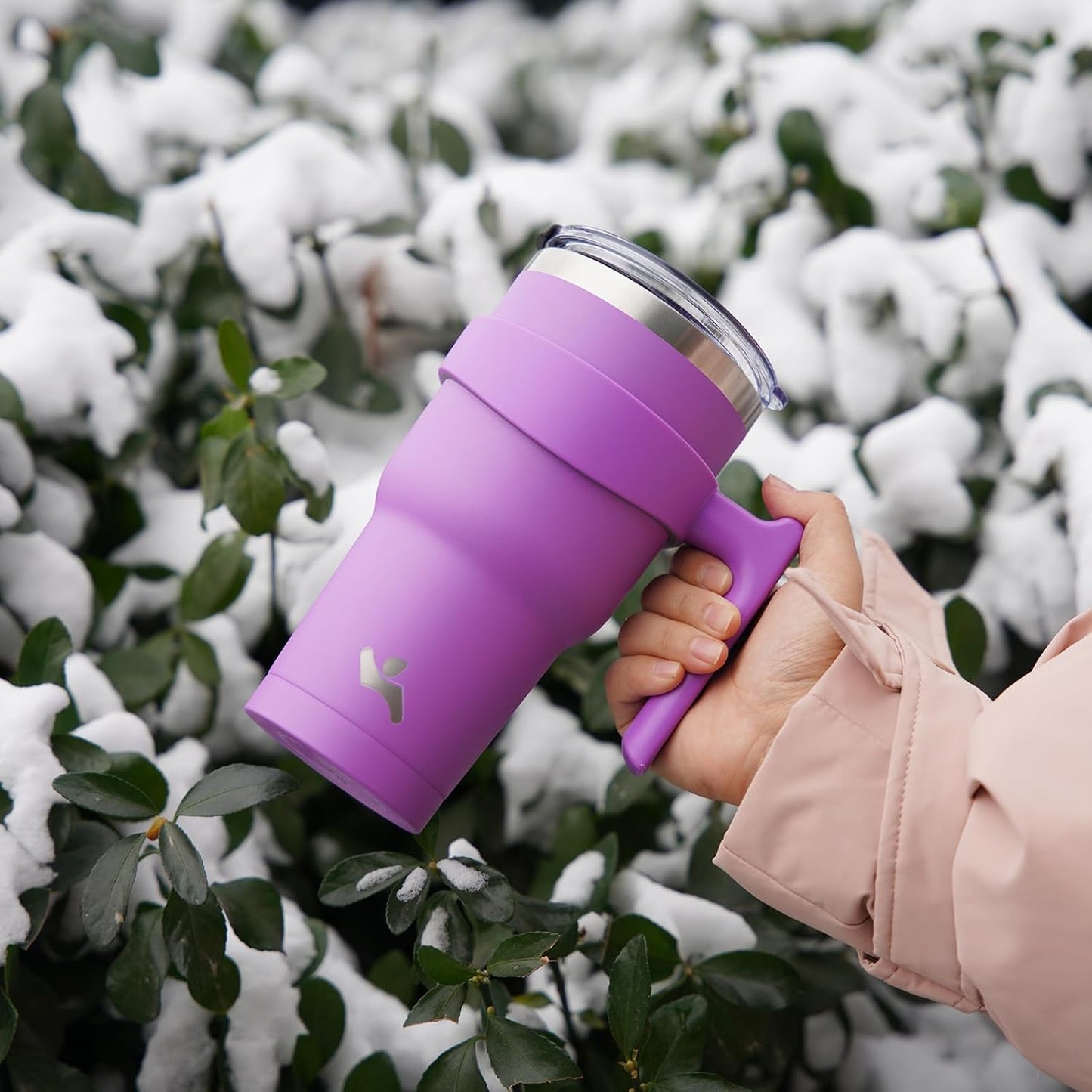 20 oz Tumbler with Handle and Straw, Insulated Travel Mug | Gum; BPA-free, leak-proof tumbler with 2 lids, 2 straws, cup holder fit for coffee, office, travel & daily use