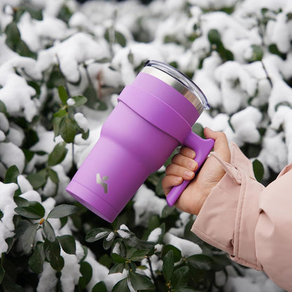 20 oz Tumbler with Handle and Straw, Insulated Travel Mug | Gum; BPA-free, leak-proof tumbler with 2 lids, 2 straws, cup holder fit for coffee, office, travel & daily use