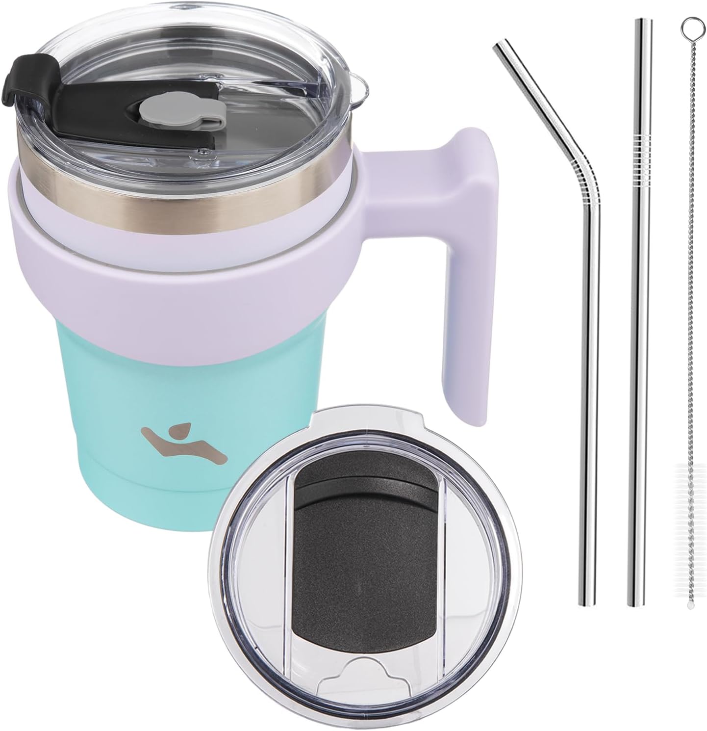 20 oz Tumbler with Handle and Straw, Insulated Travel Mug | Gum; BPA-free, leak-proof tumbler with 2 lids, 2 straws, cup holder fit for coffee, office, travel & daily use