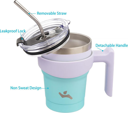 20 oz Tumbler with Handle and Straw, Insulated Travel Mug | Gum; BPA-free, leak-proof tumbler with 2 lids, 2 straws, cup holder fit for coffee, office, travel & daily use
