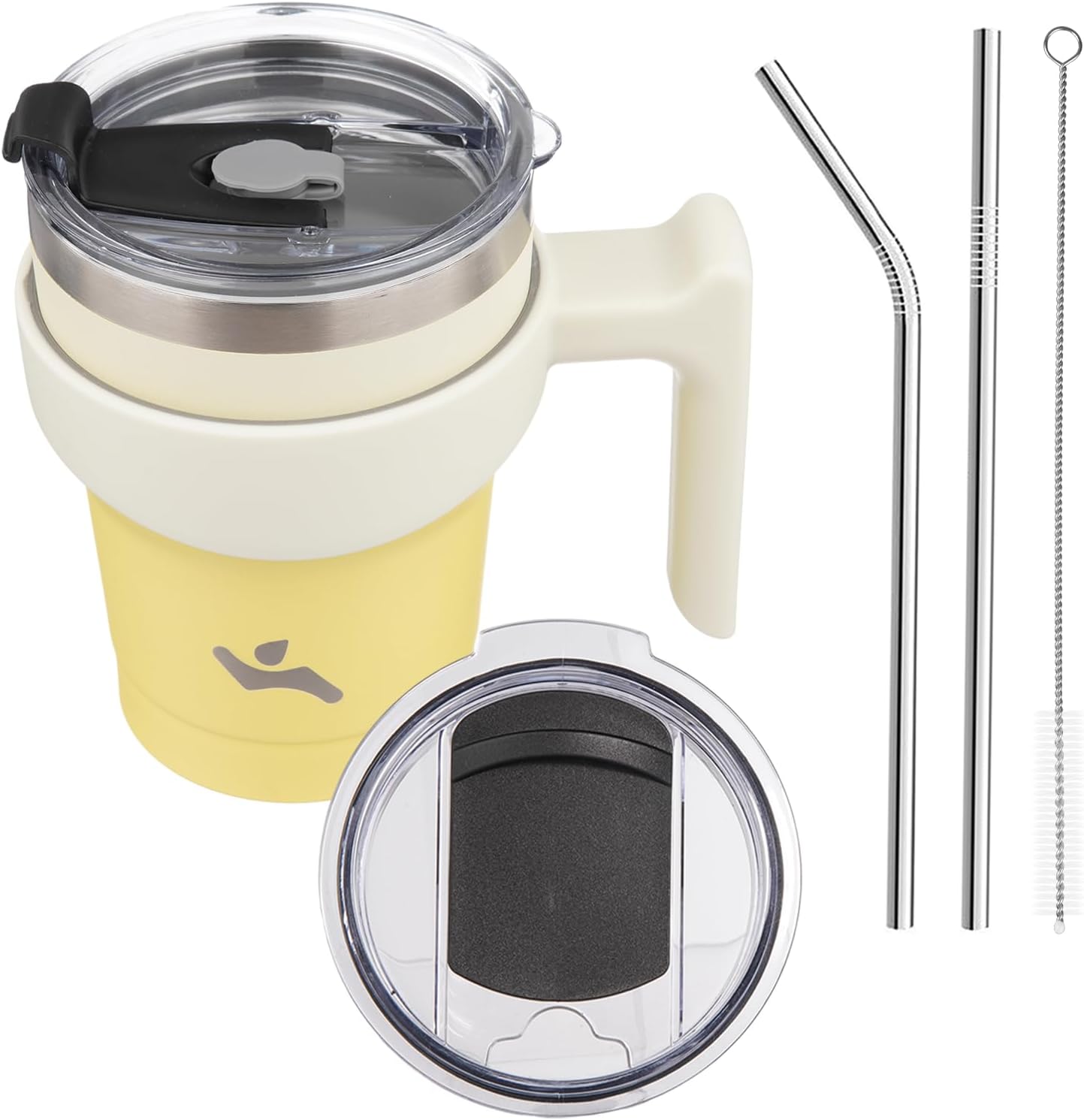 20 oz Tumbler with Handle and Straw, Insulated Travel Mug | Gum; BPA-free, leak-proof tumbler with 2 lids, 2 straws, cup holder fit for coffee, office, travel & daily use