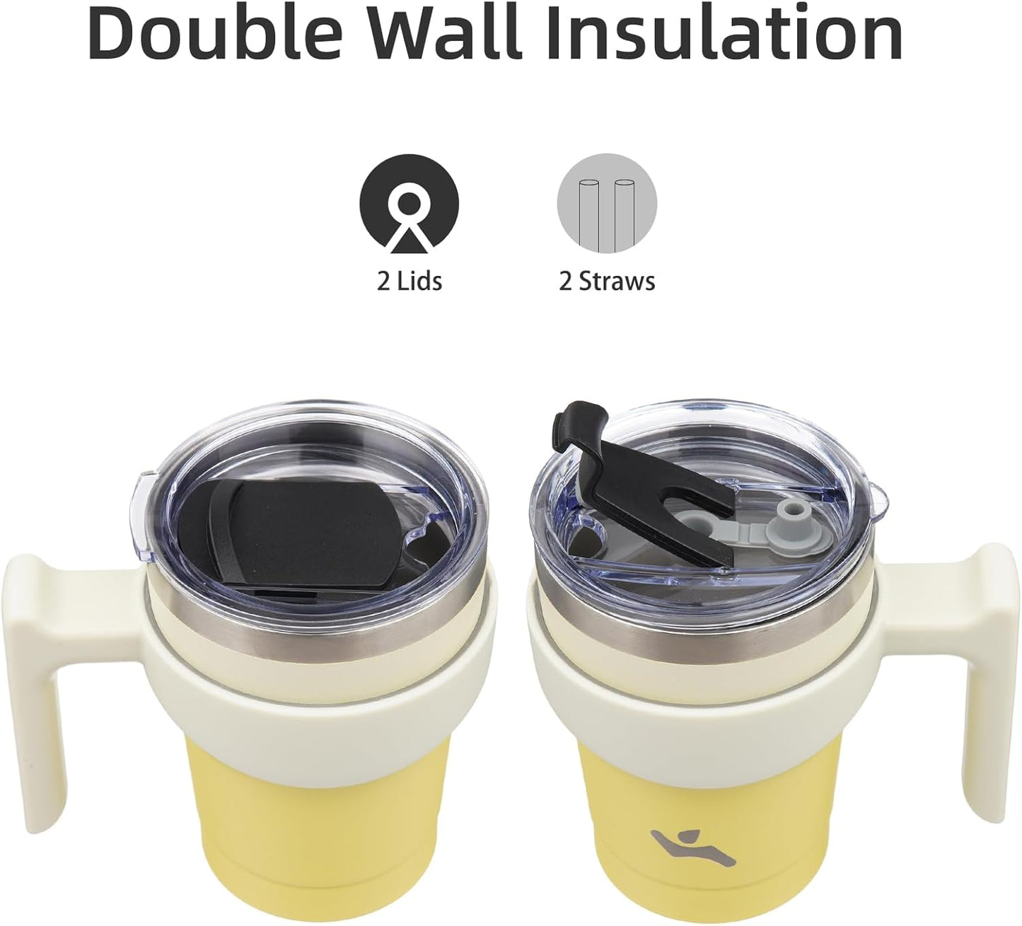 20 oz Tumbler with Handle and Straw, Insulated Travel Mug | Gum; BPA-free, leak-proof tumbler with 2 lids, 2 straws, cup holder fit for coffee, office, travel & daily use