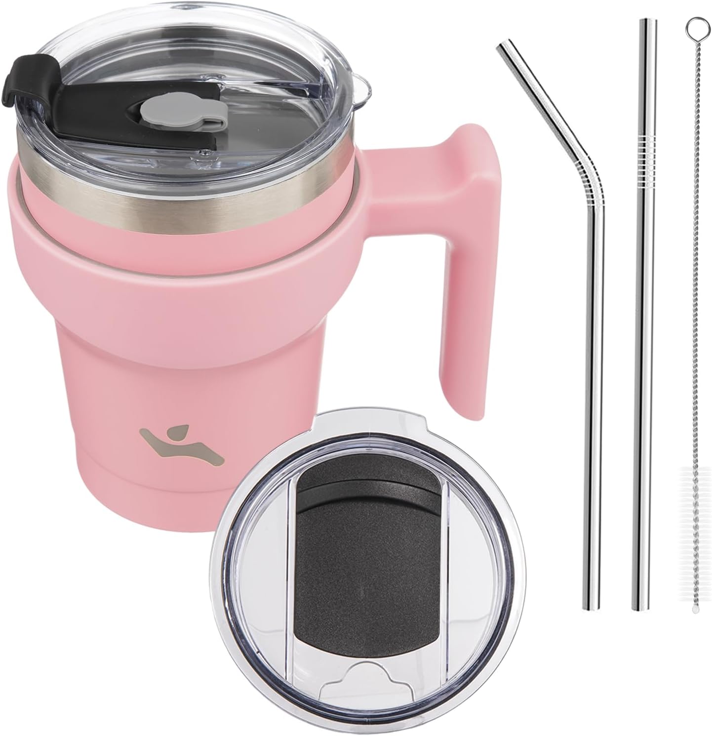 20 oz Tumbler with Handle and Straw, Insulated Travel Mug | Gum; BPA-free, leak-proof tumbler with 2 lids, 2 straws, cup holder fit for coffee, office, travel & daily use