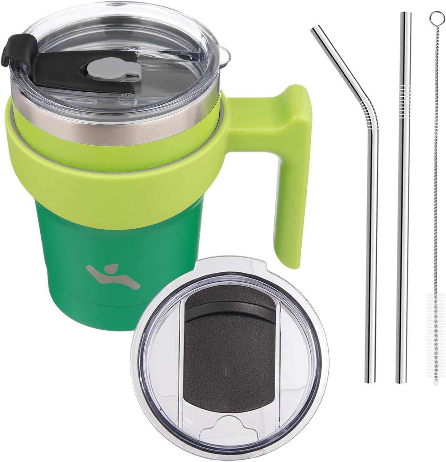 20 oz Tumbler with Handle and Straw, Insulated Travel Mug | Gum; BPA-free, leak-proof tumbler with 2 lids, 2 straws, cup holder fit for coffee, office, travel & daily use