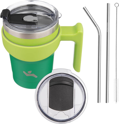 20 oz Tumbler with Handle and Straw, Insulated Travel Mug | Gum; BPA-free, leak-proof tumbler with 2 lids, 2 straws, cup holder fit for coffee, office, travel & daily use