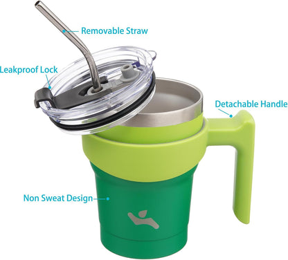 20 oz Tumbler with Handle and Straw, Insulated Travel Mug | Gum; BPA-free, leak-proof tumbler with 2 lids, 2 straws, cup holder fit for coffee, office, travel & daily use