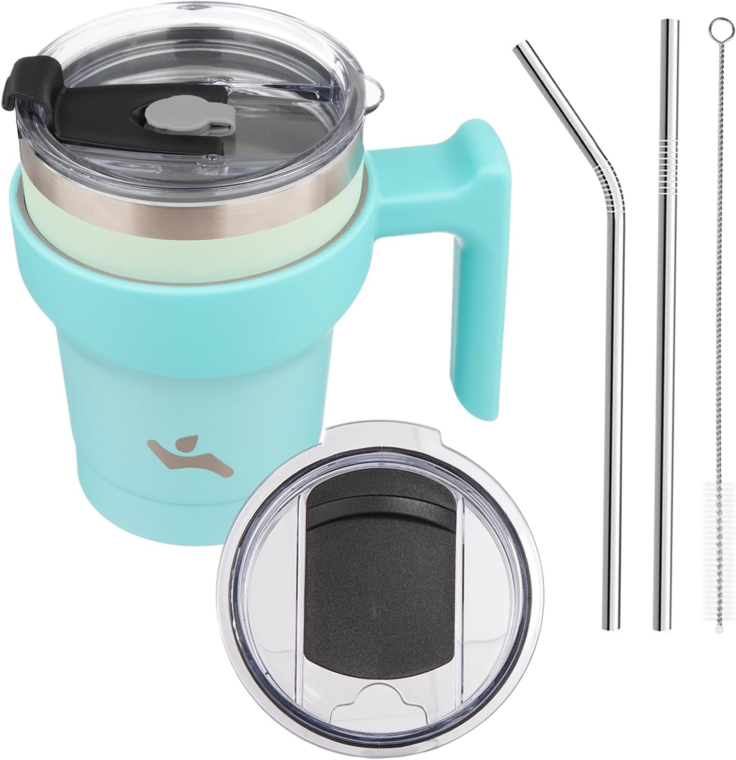 20 oz Tumbler with Handle and Straw, Insulated Travel Mug | Gum; BPA-free, leak-proof tumbler with 2 lids, 2 straws, cup holder fit for coffee, office, travel & daily use